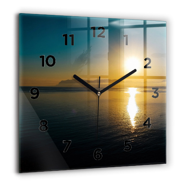 Square glass wall clock Sunrise landscape