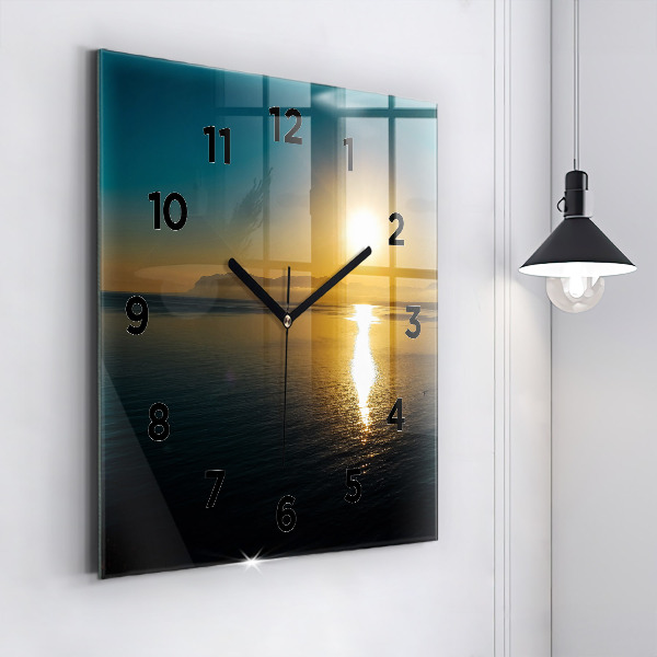 Square glass wall clock Sunrise landscape