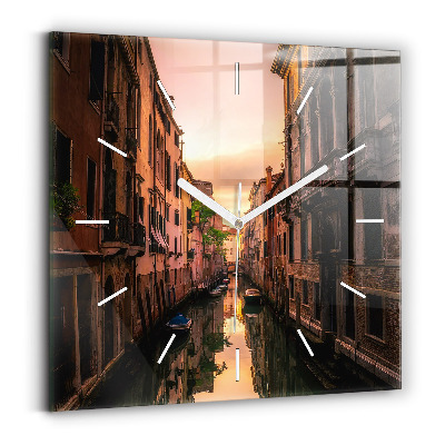 Square glass wall clock View of the canal in the city