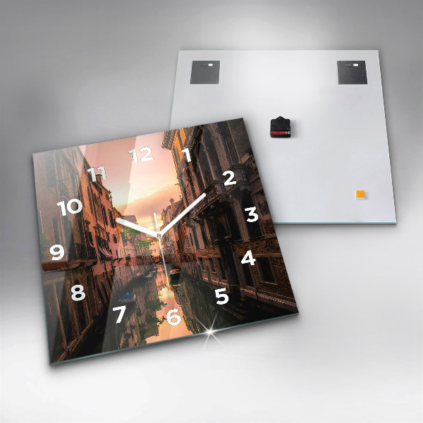 Square glass wall clock View of the canal in the city