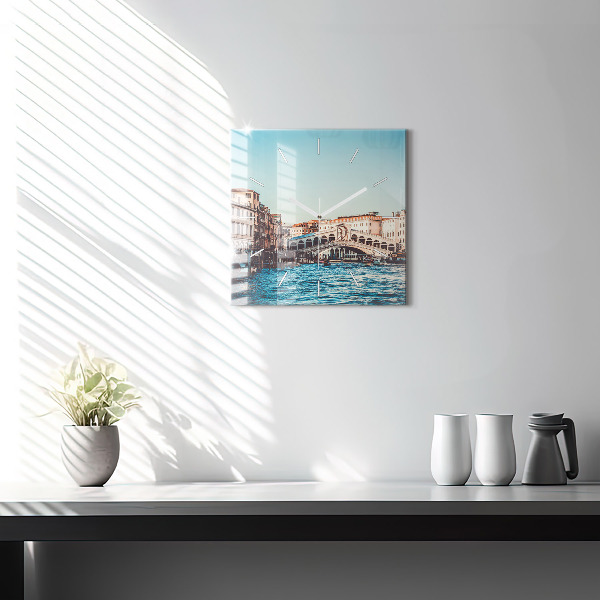 Square glass wall clock Rialto Bridge in Venice