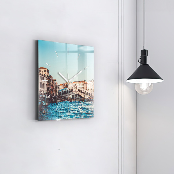 Square glass wall clock Rialto Bridge in Venice