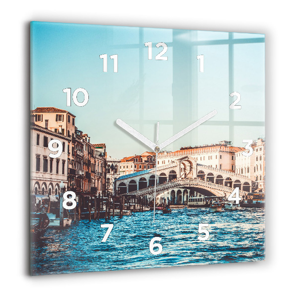 Square glass wall clock Rialto Bridge in Venice