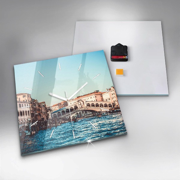 Square glass wall clock Rialto Bridge in Venice
