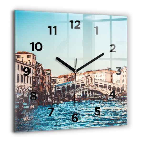 Square glass wall clock Rialto Bridge in Venice