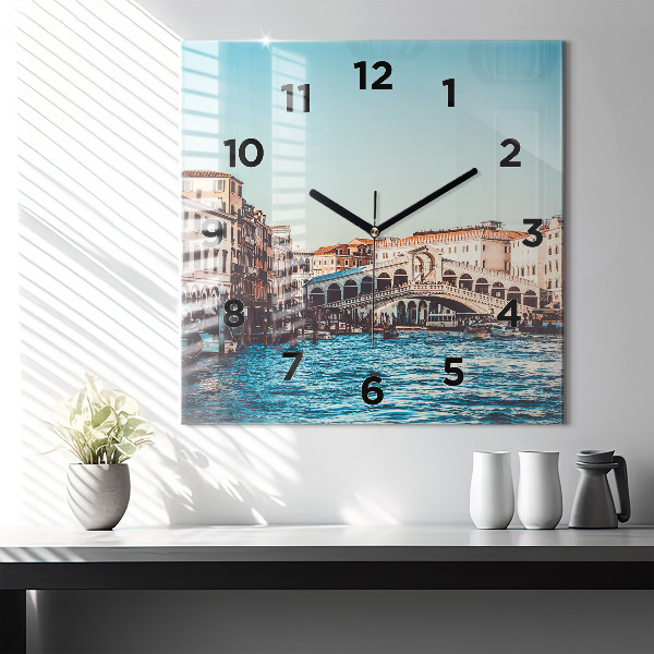 Square glass wall clock Rialto Bridge in Venice