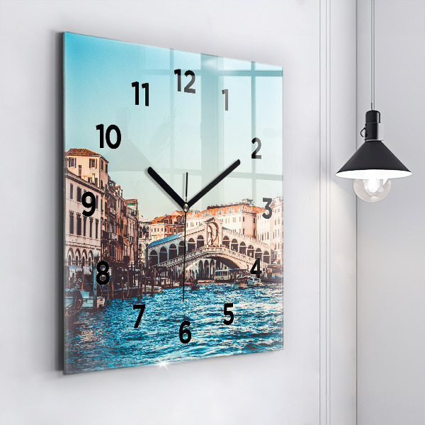 Square glass wall clock Rialto Bridge in Venice