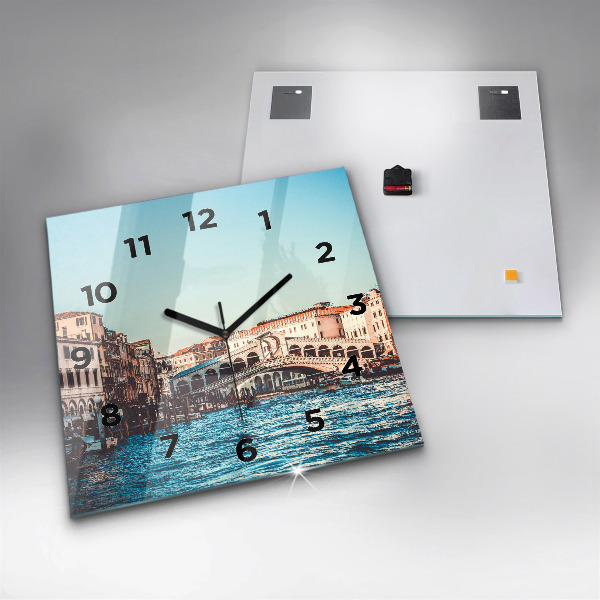 Square glass wall clock Rialto Bridge in Venice