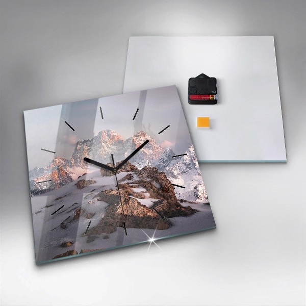 Square glass wall clock A mountain covered in snow