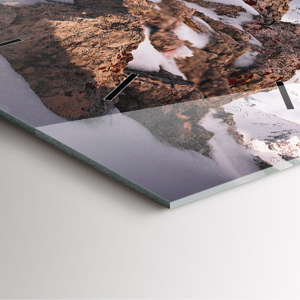 Square glass wall clock A mountain covered in snow