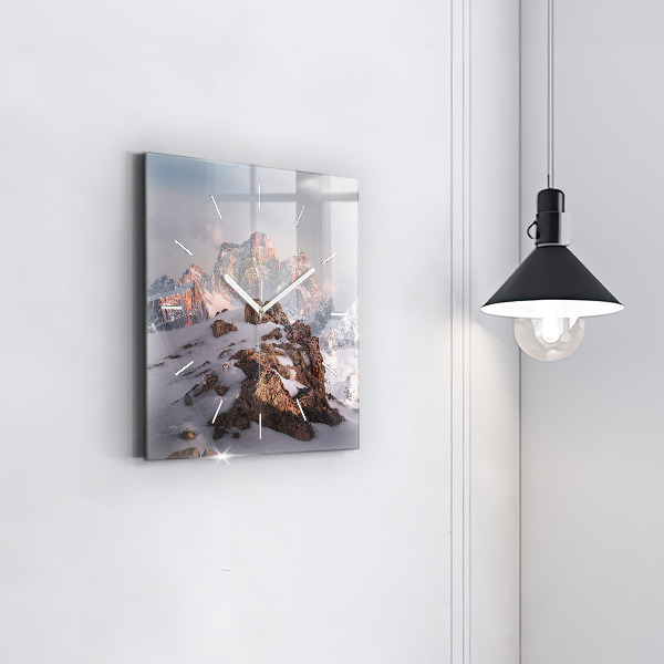 Square glass wall clock A mountain covered in snow