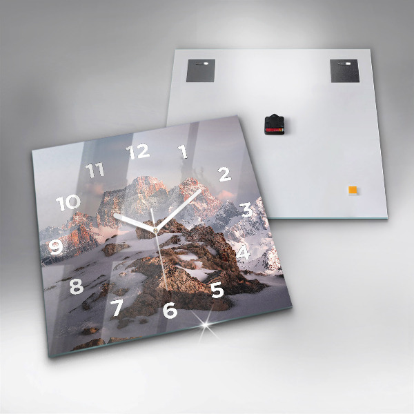 Square glass wall clock A mountain covered in snow