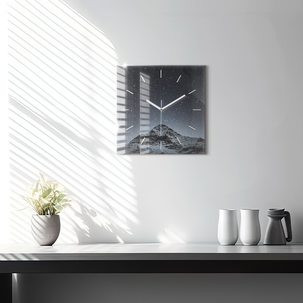 Square glass wall clock Mountain under the stars