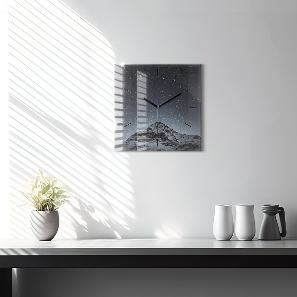 Square glass wall clock Mountain under the stars