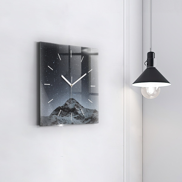 Square glass wall clock Mountain under the stars