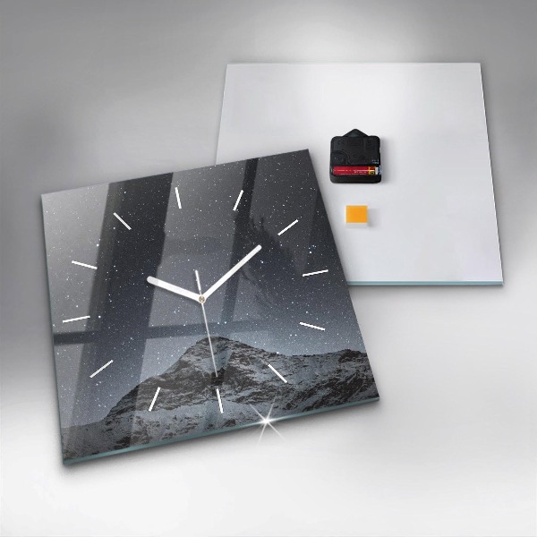 Square glass wall clock Mountain under the stars