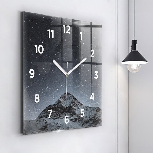 Square glass wall clock Mountain under the stars