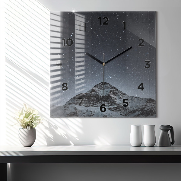 Square glass wall clock Mountain under the stars