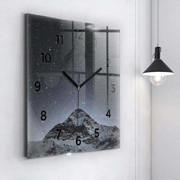 Square glass wall clock Mountain under the stars
