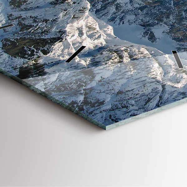 Square glass wall clock Mountains under blue sky