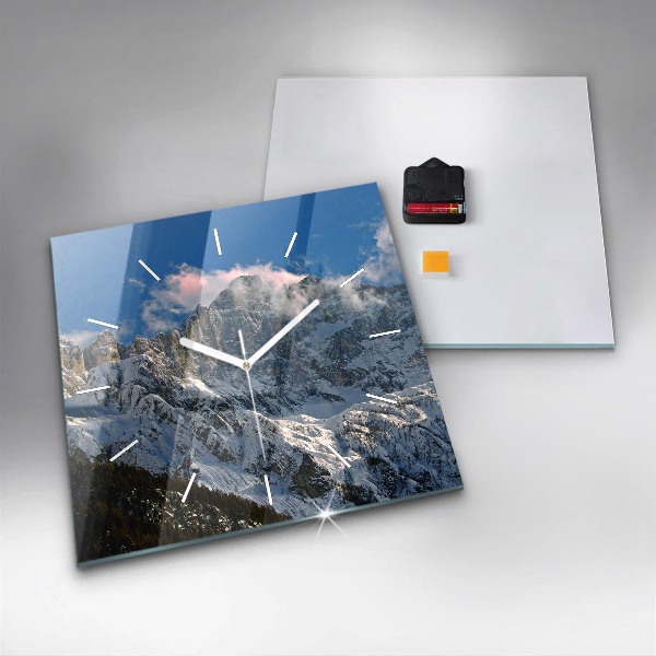 Square glass wall clock Mountains under blue sky
