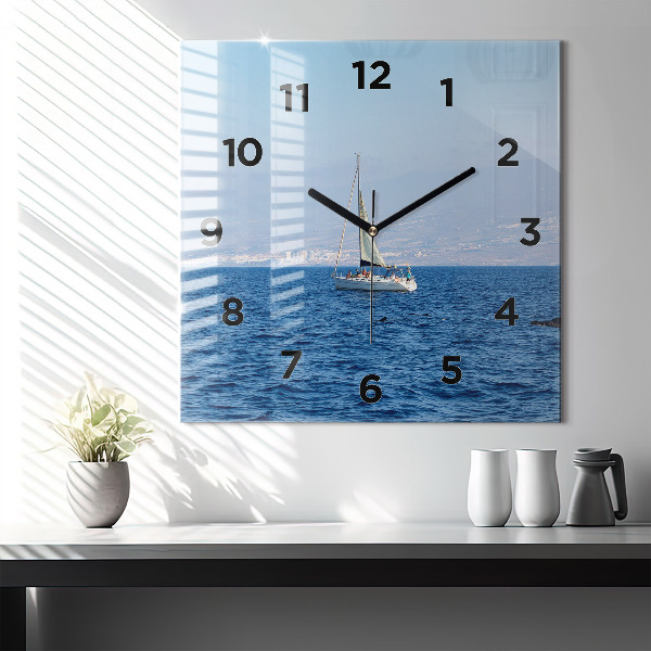 Square glass wall clock Yacht in Tenerife