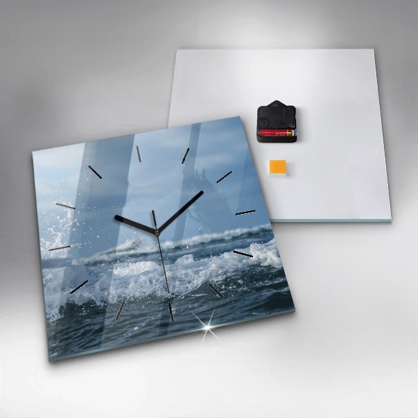 Square glass wall clock Sea wave photography
