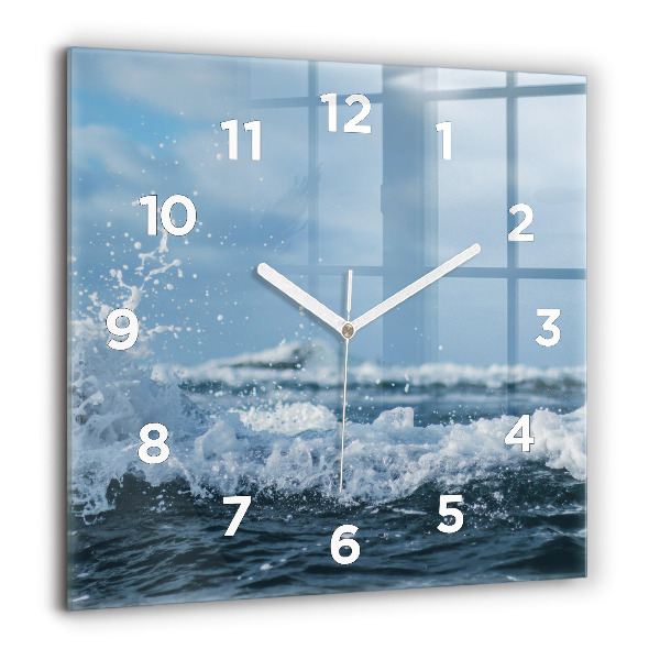 Square glass wall clock Sea wave photography