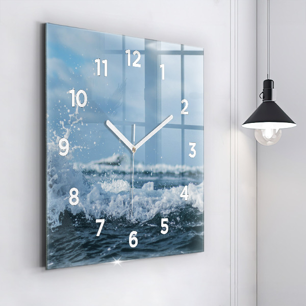 Square glass wall clock Sea wave photography