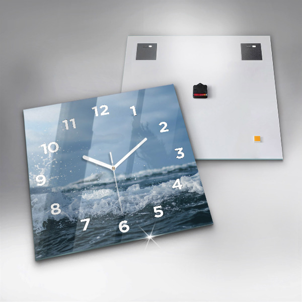 Square glass wall clock Sea wave photography