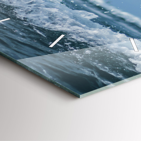 Square glass wall clock Sea wave photography