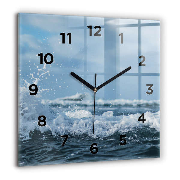 Square glass wall clock Sea wave photography