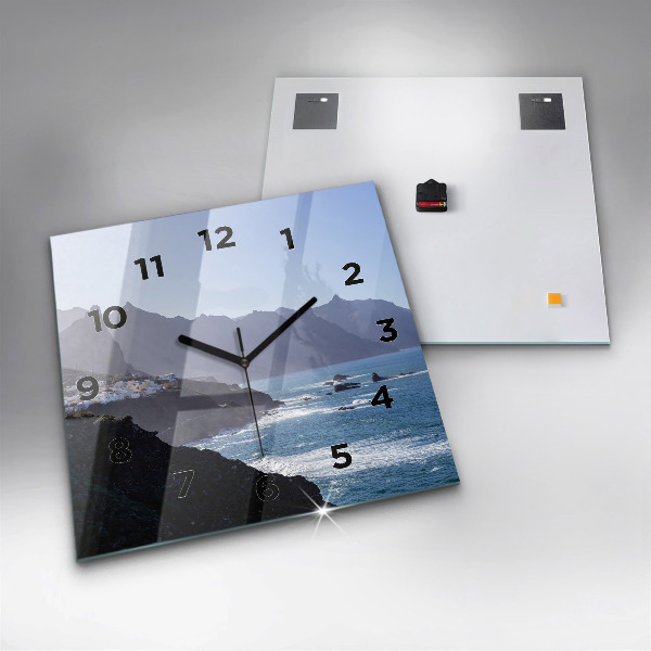 Square glass wall clock Mountains by the ocean