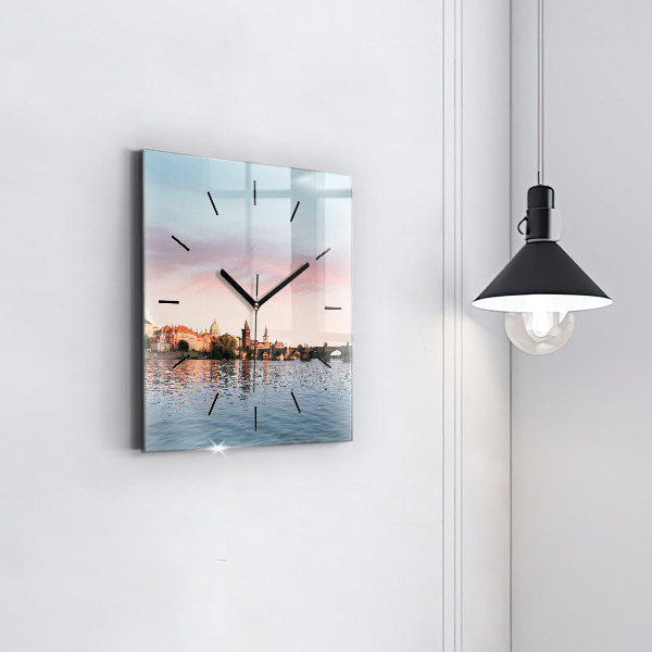 Square glass wall clock Charles Bridge in Prague