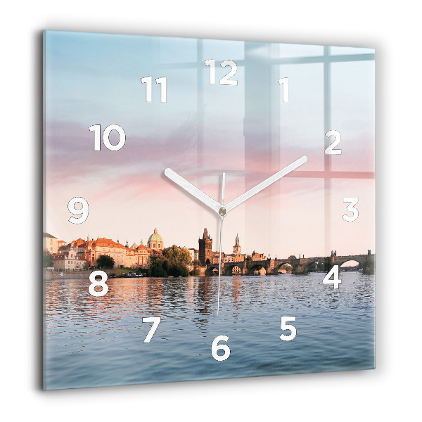 Square glass wall clock Charles Bridge in Prague