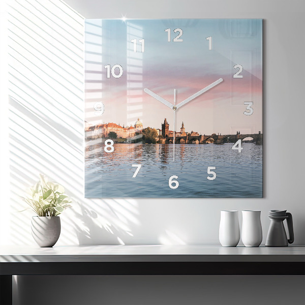 Square glass wall clock Charles Bridge in Prague