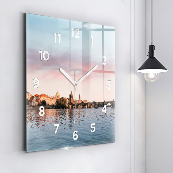 Square glass wall clock Charles Bridge in Prague