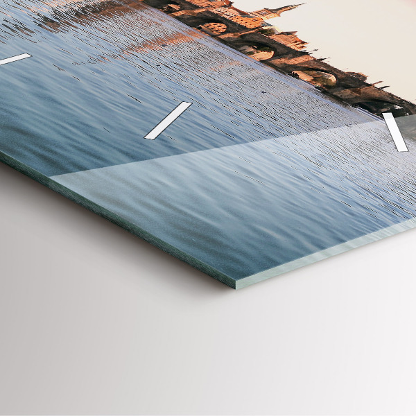 Square glass wall clock Charles Bridge in Prague