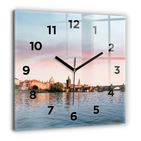 Square glass wall clock Charles Bridge in Prague