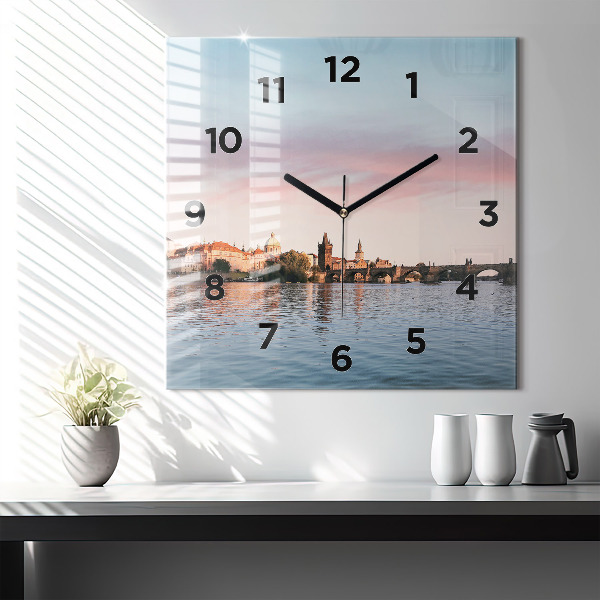 Square glass wall clock Charles Bridge in Prague