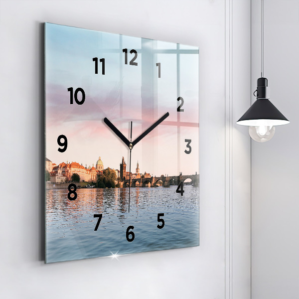 Square glass wall clock Charles Bridge in Prague