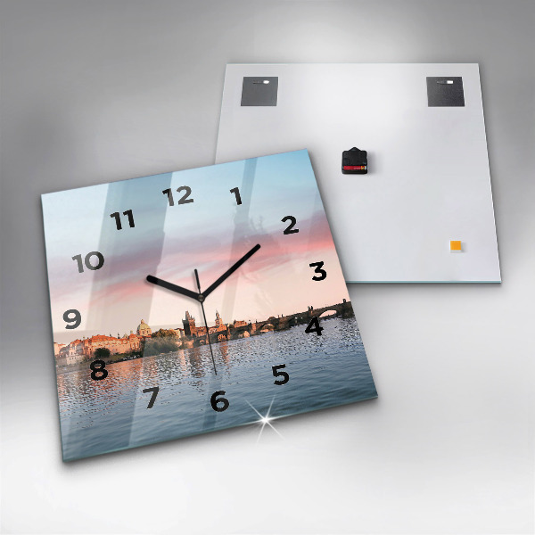 Square glass wall clock Charles Bridge in Prague