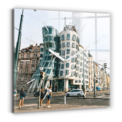 Square glass wall clock Dancing House Prague