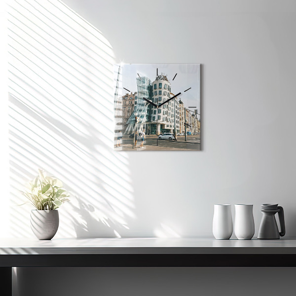 Square glass wall clock Dancing House Prague