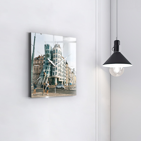 Square glass wall clock Dancing House Prague