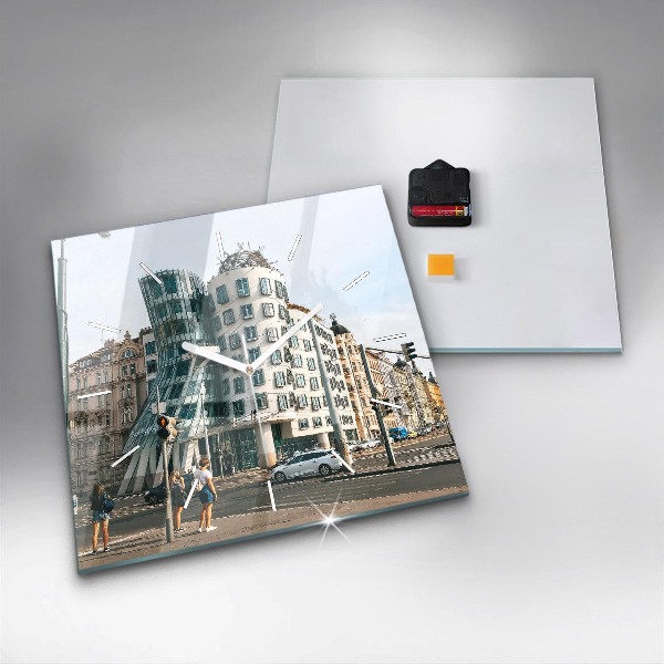 Square glass wall clock Dancing House Prague