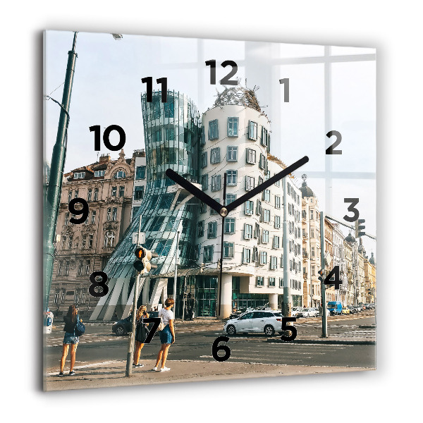 Square glass wall clock Dancing House Prague