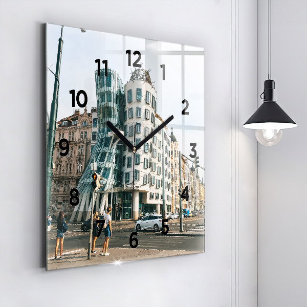 Square glass wall clock Dancing House Prague