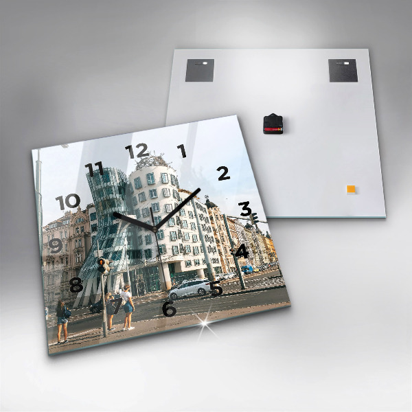 Square glass wall clock Dancing House Prague