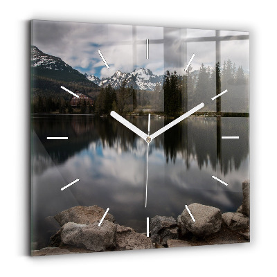 Square glass wall clock High Tatras in Slovakia